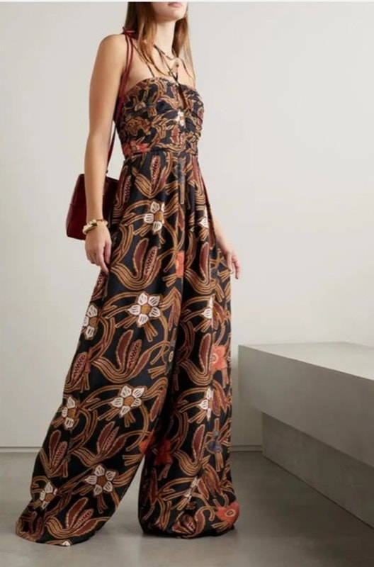 Ulla Johnson Khalida Silk Floral Wide Leg Jumpsuit Black Boho Size 4